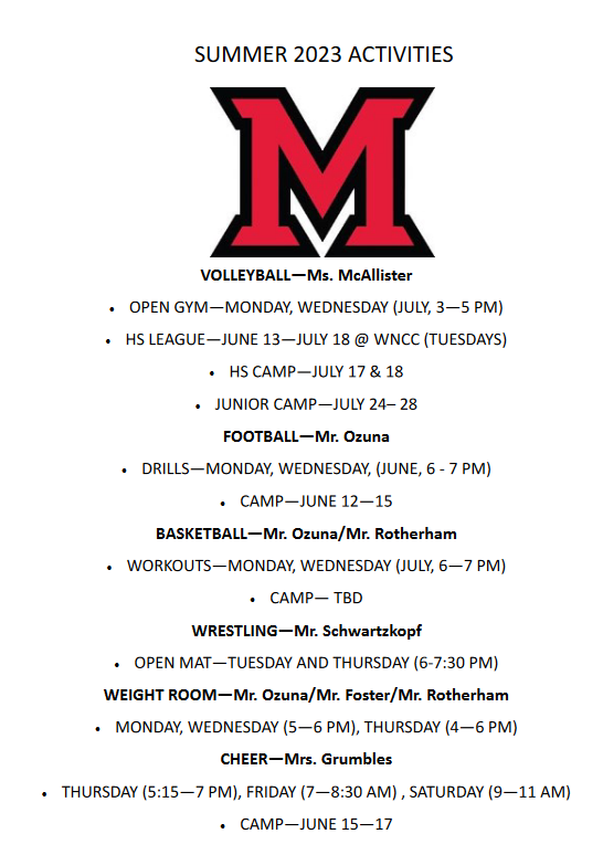Summer Activities at Minatare High School Minatare Athletics