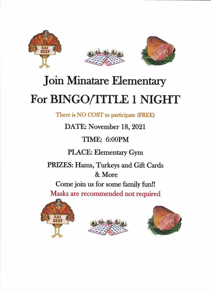Title 1 Turkey Bingo Minatare Elementary School