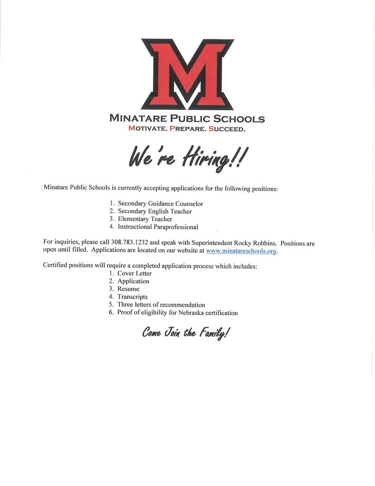 Come Join our Family Minatare Elementary School
